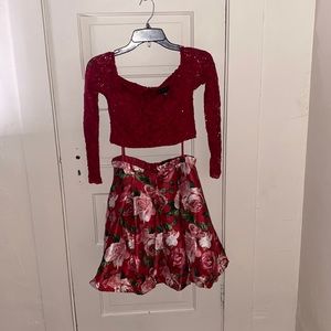 Red two piece prom dress